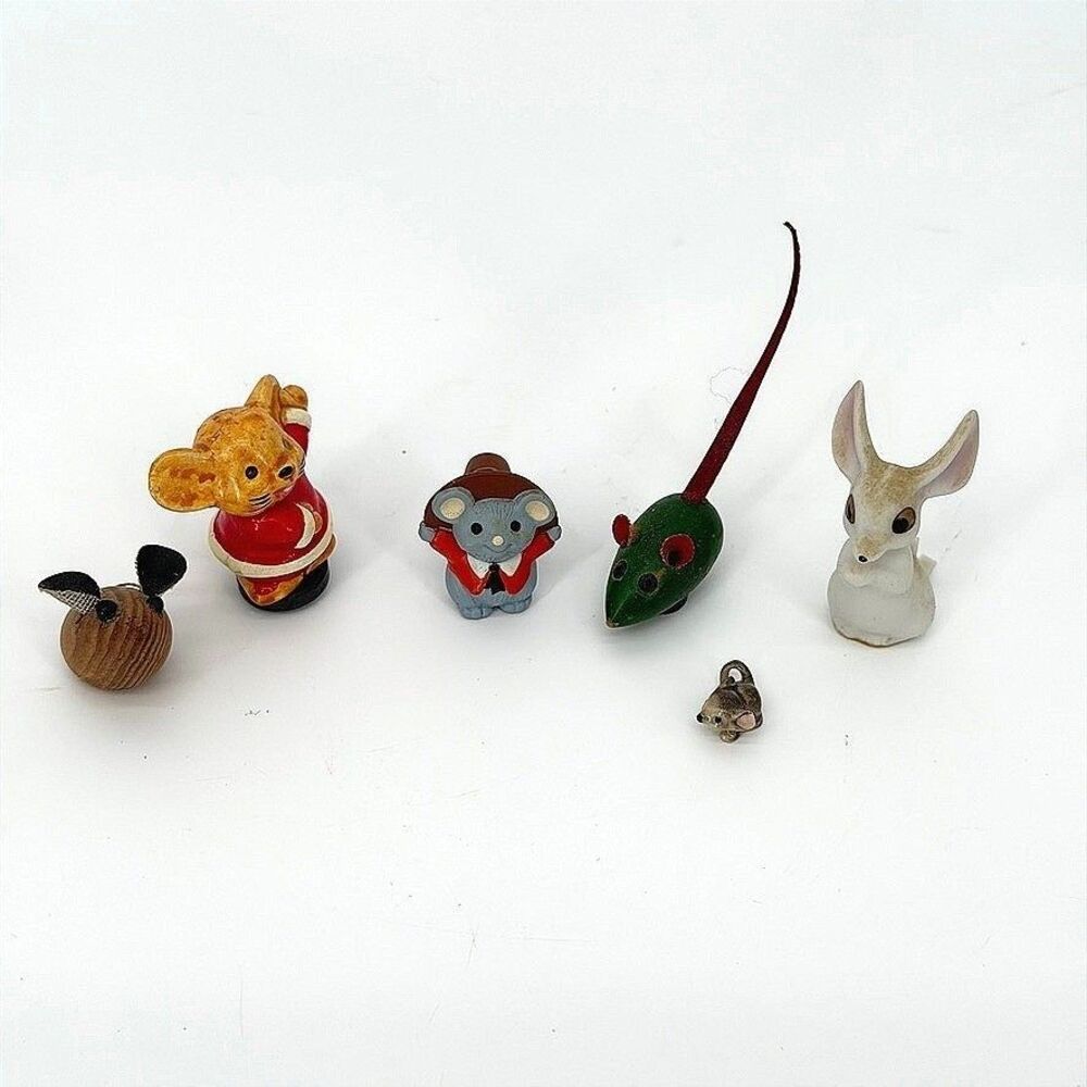 VTG Miniature Trinket Knick Knack Mouse Figurine Lot of 6 Mixed Materials Curio